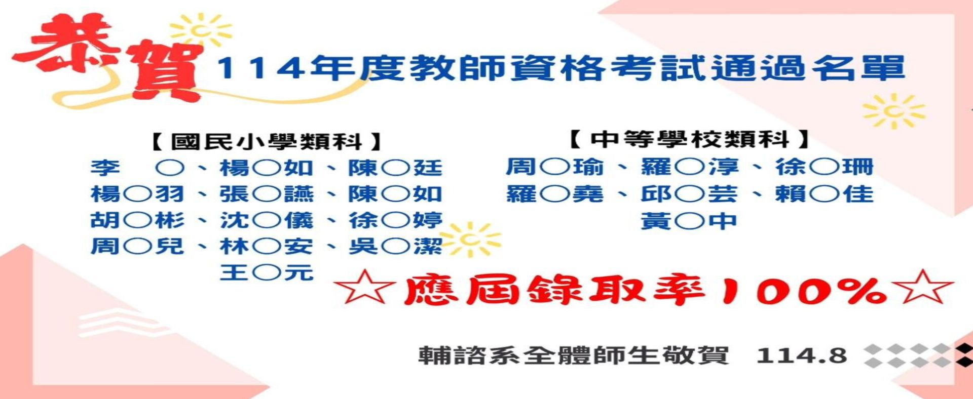 114年度教師資格考試通過名單