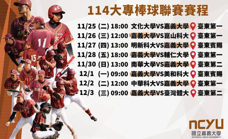 114年大專棒球聯賽公開一級預賽開打  請大家一起為嘉大棒球隊加油！