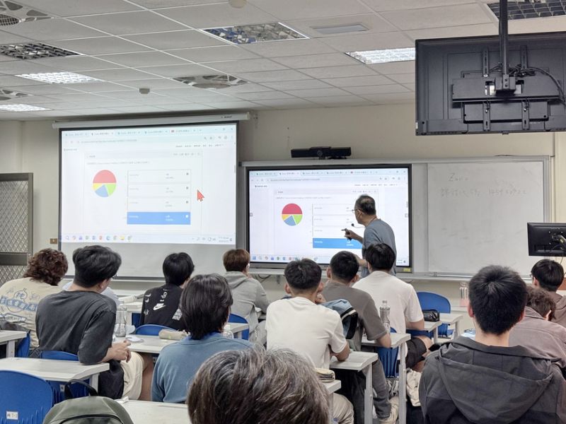 課程現場將NotebookLm生成測驗題，以Zuvio即時回饋系統互動情況。