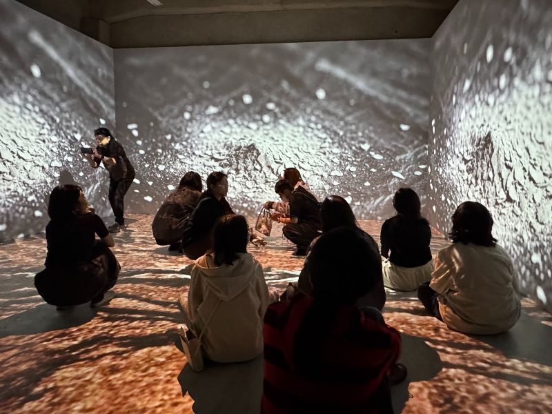 圖：嘉大視藝系研究生呂琬婷以沉浸式投影展現AI創作的人文深度與教育實踐。（照片由視覺藝術學系提供）