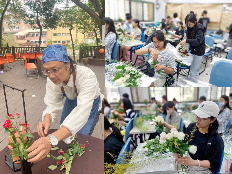 圖：「農好養生樂活學分學程專班」花卉裝飾課程體驗花藝美學。（照片由教務處提供）