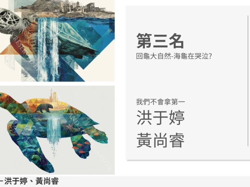 圖：數位系洪于婷、黃尚睿同學作品《回龜大自然-海龜在哭泣？》呈現對臺灣文化與永續發展議題的細膩觀察。（照片由數位學習設計與管理學系提供）